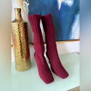 NWT- Burgundy Ribbed Knit Knee-High Boots